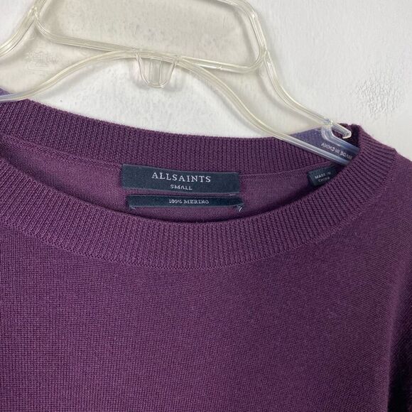 Allsaints Purple Libby Crewneck 100% Merino Wool Long Sleeve Tunic Sweater Sz S - Picture 4 of 8